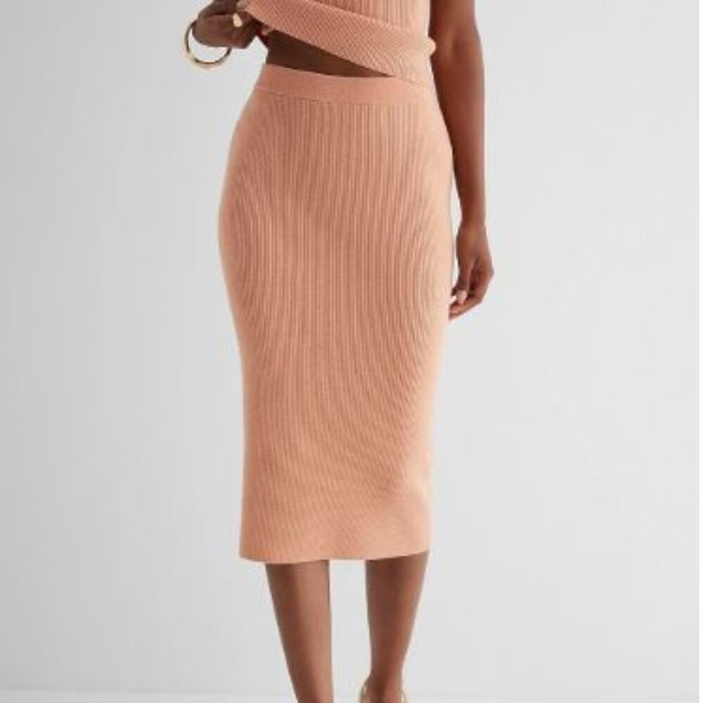 NWT Express High Waisted Ribbed Shine Midi Sweater Skirt - size XL